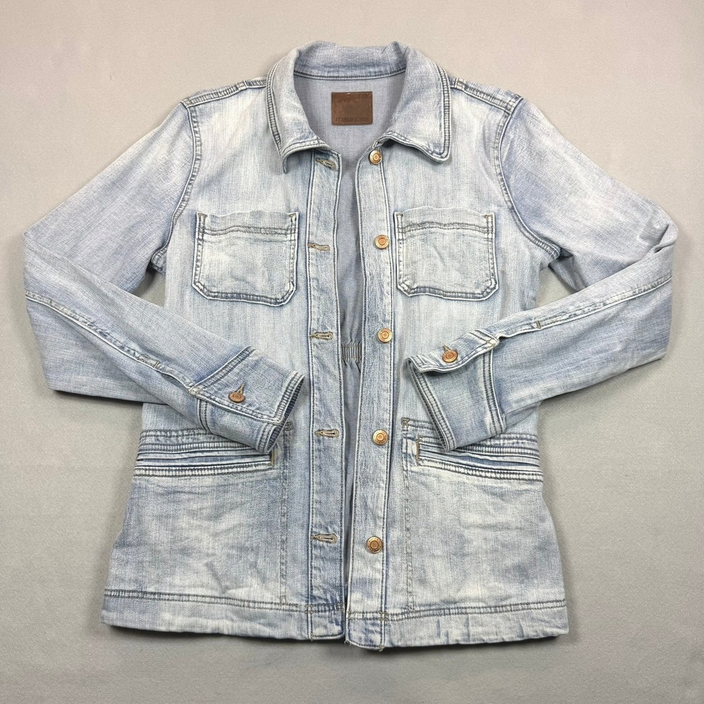 Maurices Womens Light Wash Denim Utility Jacket Cinched Waist Small 534282
